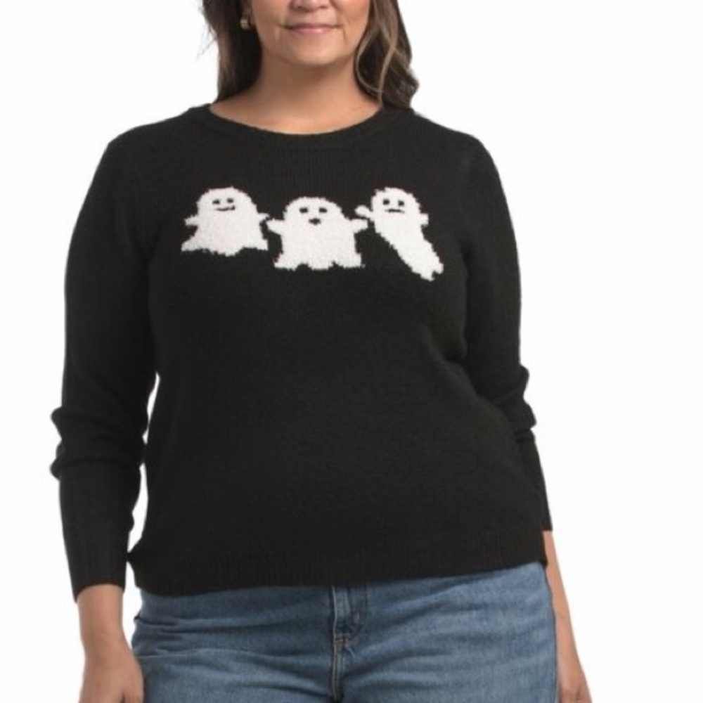Cupcakes & Cashmere Women’s size XL Black Ghost Fuzzy Sweater New